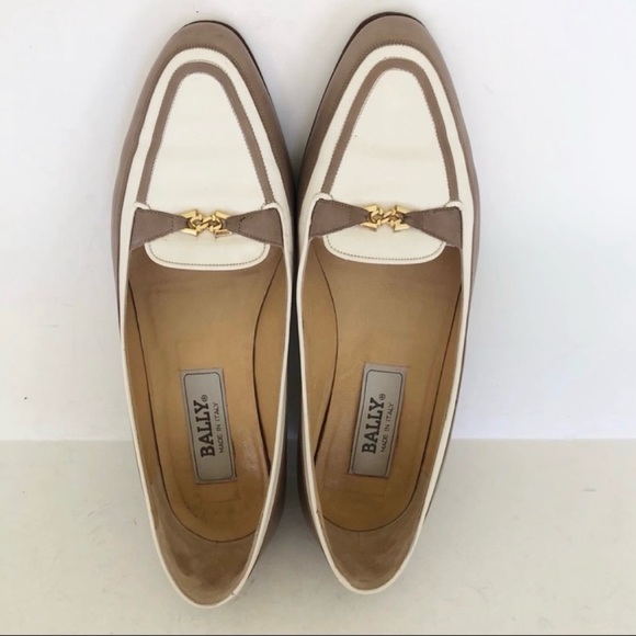 Bally Leather Two Tone Color Block Tan Cream Slip On Loafers - Picture 5 of 14